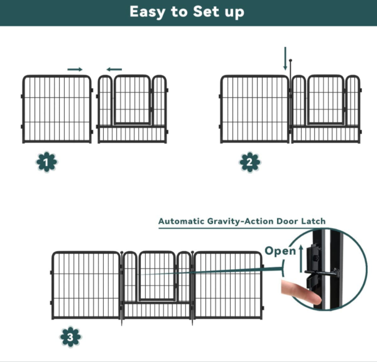 12.5ft (L)X24in (H) Decorative Garden Black Metal Fence with 1 Gate Outdoor Animal Barrier Dog Pet Fencing for Yard Patio