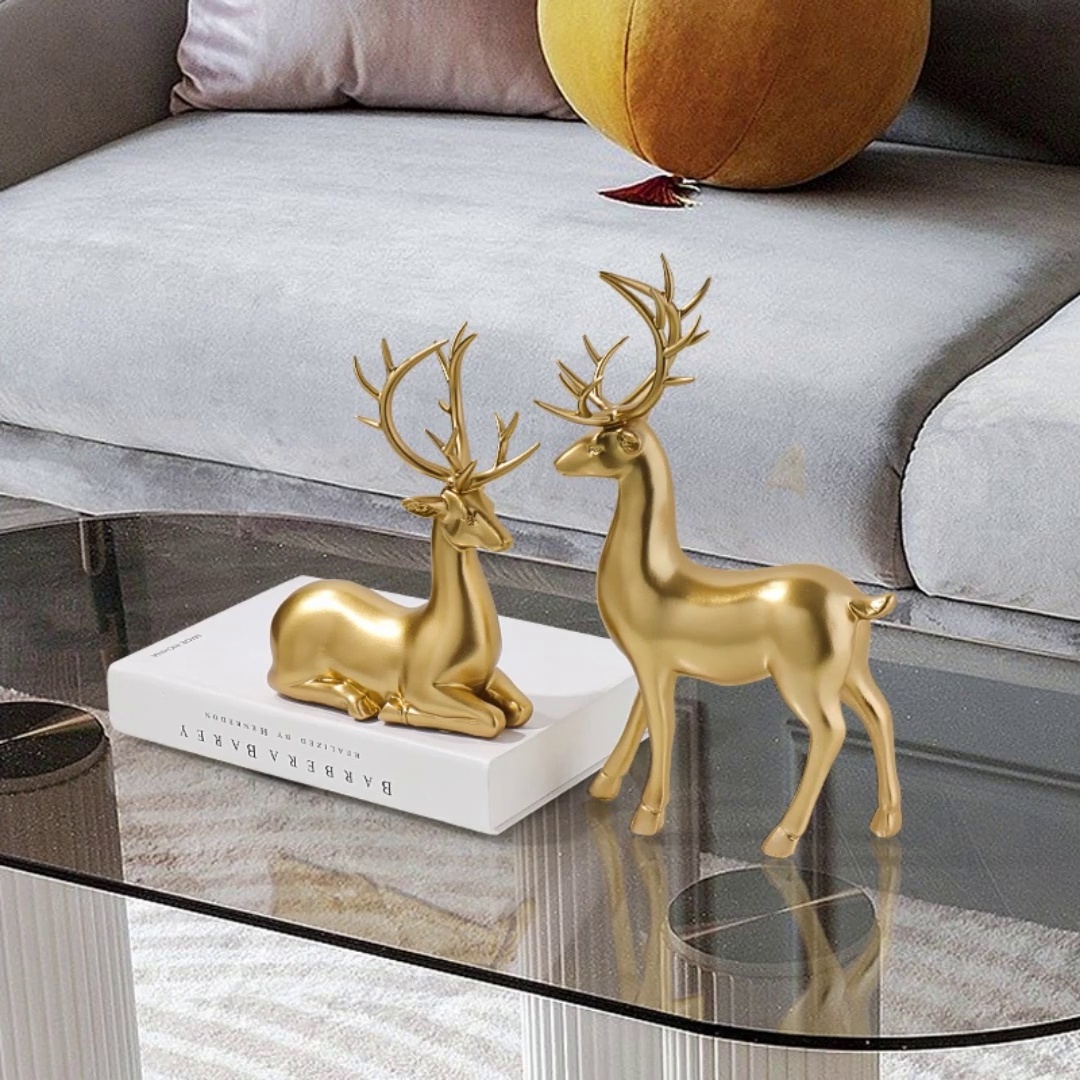 Decoration Light Luxury Wine Cabinet Ornaments Home Decoration Golden Elk Resin Living Room TV Cabinet Animal Customized Logo