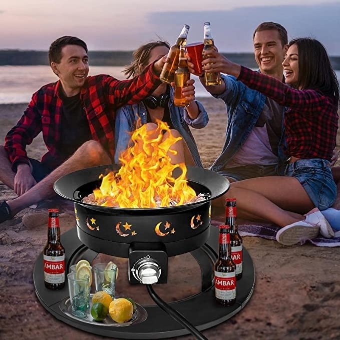 Propane Fire Pit for Camping Portable Firepit Outdoor Small Pits with Lid & Round Table Outside Gas Fireplace Smokeless