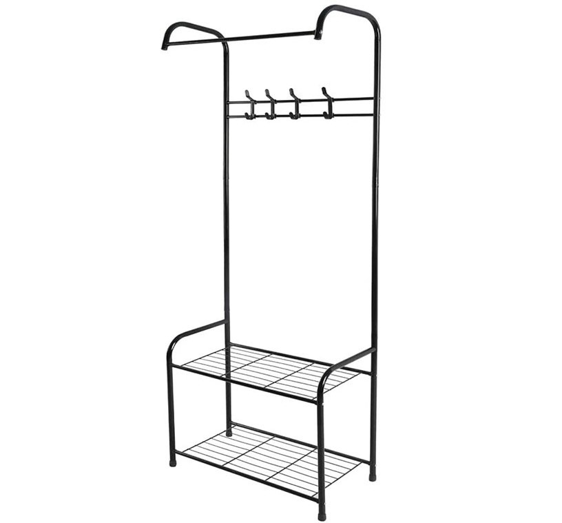 Wholesales China Manufacture Metal Coat Racks Free Sample Modern Clothes Hanger with Shoe Bench with 4 Hooks