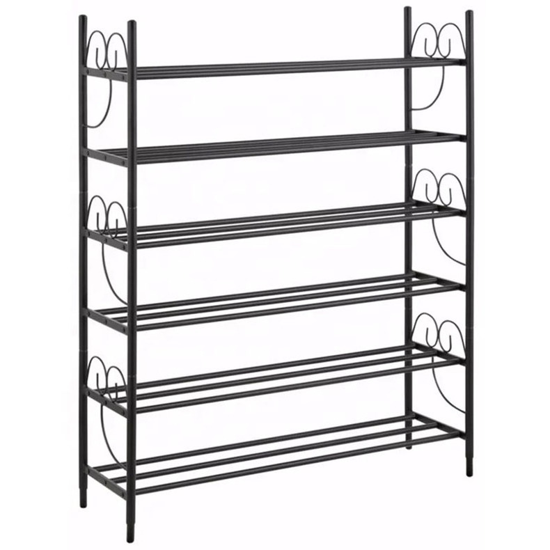 Wholesales Home Furniture 6-Tiers Best Quality Shoe Wire Tube Display Storage Metal  Easy  Assembly Wood Shoe Rack