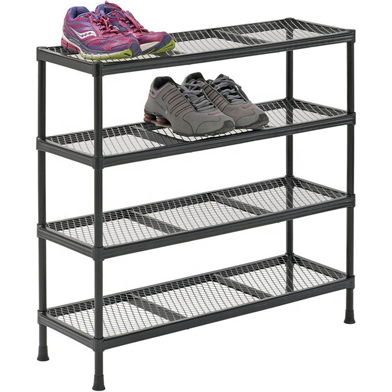 Free Standing 4-Tiers Metal Folding Cheap Shoe Rack Easy Assemble Plastic Entryway Mesh Amazing Shoe Rack