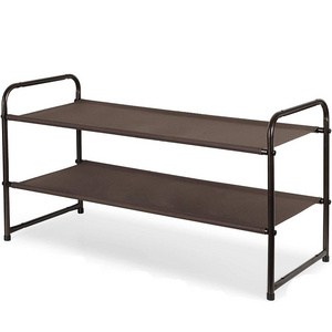 Luxury Bronze Classics 2-Tier Stackable Shoe Rack Metal Cloth Freestanding Closet Shoe Rack