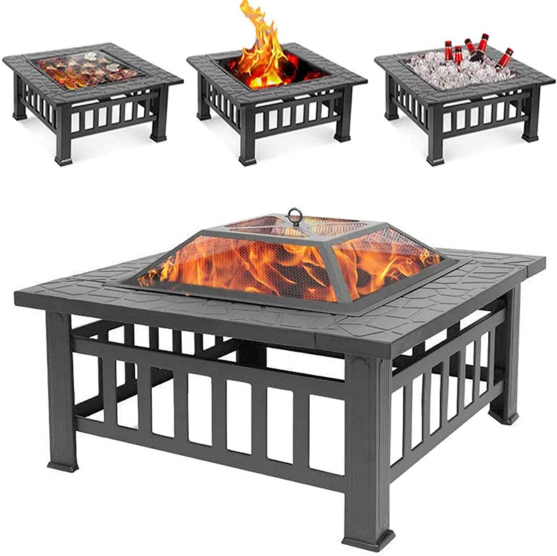 Heavy Duty Outdoor Fire Pit Burner Outdoor, 32 Inch Bonfire Wood Burning Firepit Square Fire Table