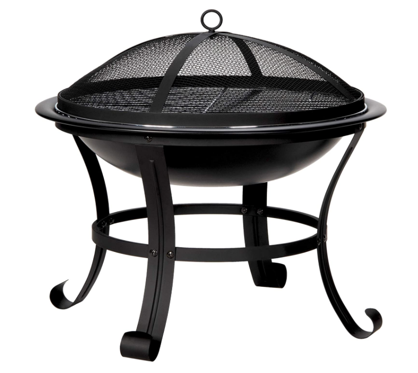 22 inch Wood Burning black metal fire pit with Poker and Grilling Grate and Handle