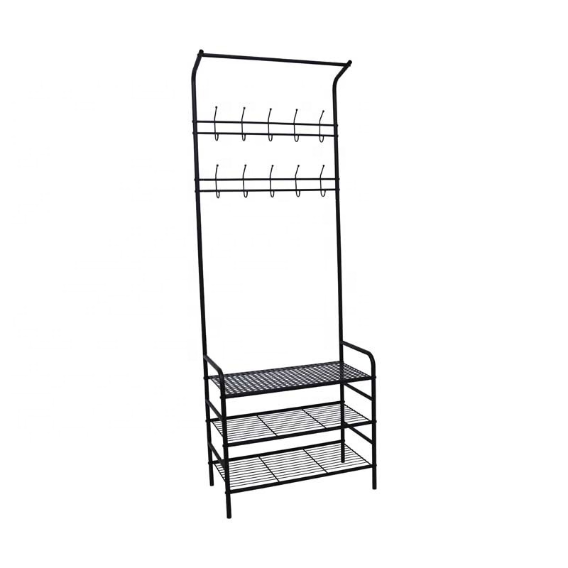 Hot Sale Black Bedroom Store Metal Coat Rack with 3 Tiers Shoes Storage Shelf