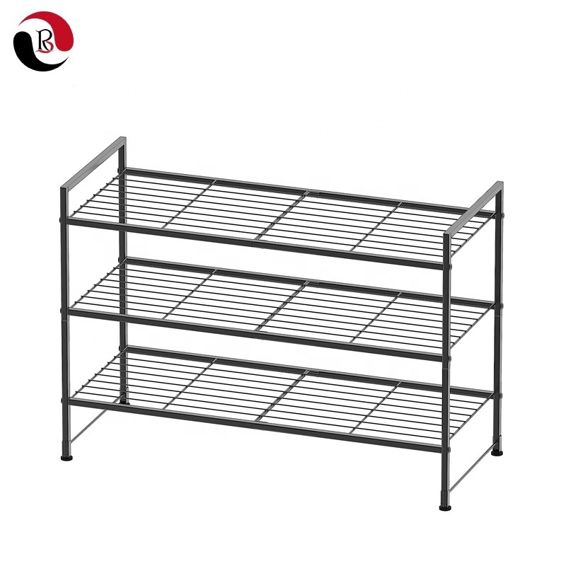 Hot Selling Black Indoor Home 3-Tier Stackable Metal Shoe Rack Shoes Storage Shelf