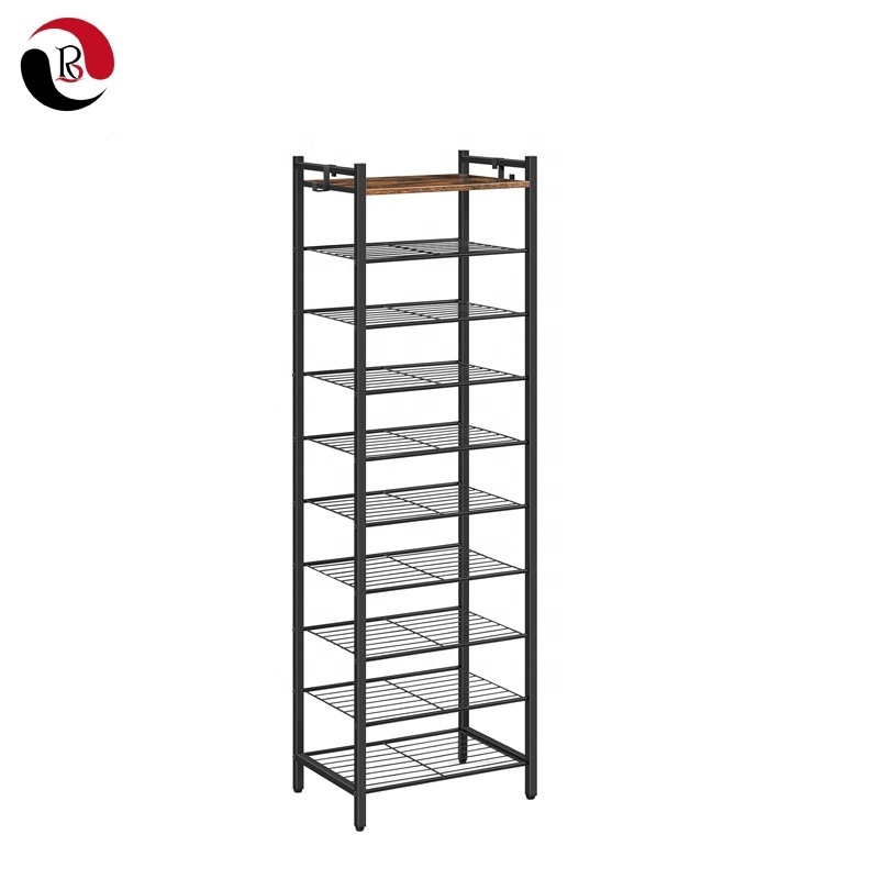 Factory Supply Easy Assembly 10 Tier Saving Space Narrow Metal Shoe Rack for Entryway Hallway