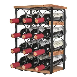 12 Bottle Wine Holder Rack Tabletop Wine Racks Countertop Wine Bottles Organizer Stand Tabletop Liquor Storage Shelf Wood & Iron