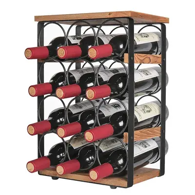 12 Bottle Wine Holder Rack Tabletop Wine Racks Countertop Wine Bottles Organizer Stand Tabletop Liquor Storage Shelf Wood & Iron