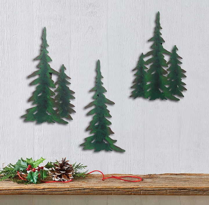 Pine Tree Metal Wall Decor Home Metal Tree Wall Mount Outdoor Art Mountain Decoration Christmas Pine Sculpture Winter Gifts