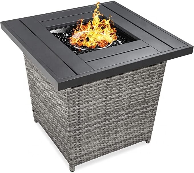 Wicker Patio Propane Firepit W/faux Wood Tabletop, Clear Glass Gas Fire Pit Table, 50,000 BTU Outdoor Best Choice Products 28in