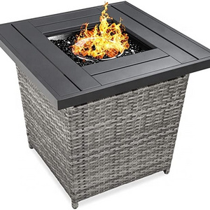 Wicker Patio Propane Firepit W/faux Wood Tabletop, Clear Glass Gas Fire Pit Table, 50,000 BTU Outdoor Best Choice Products 28in