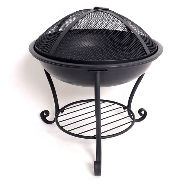 22-inch Portable Outdoor Patio Fire Pit Bowl BBQ Grill Round Cast Iron Fire Pit for Backyard Camping Picnic