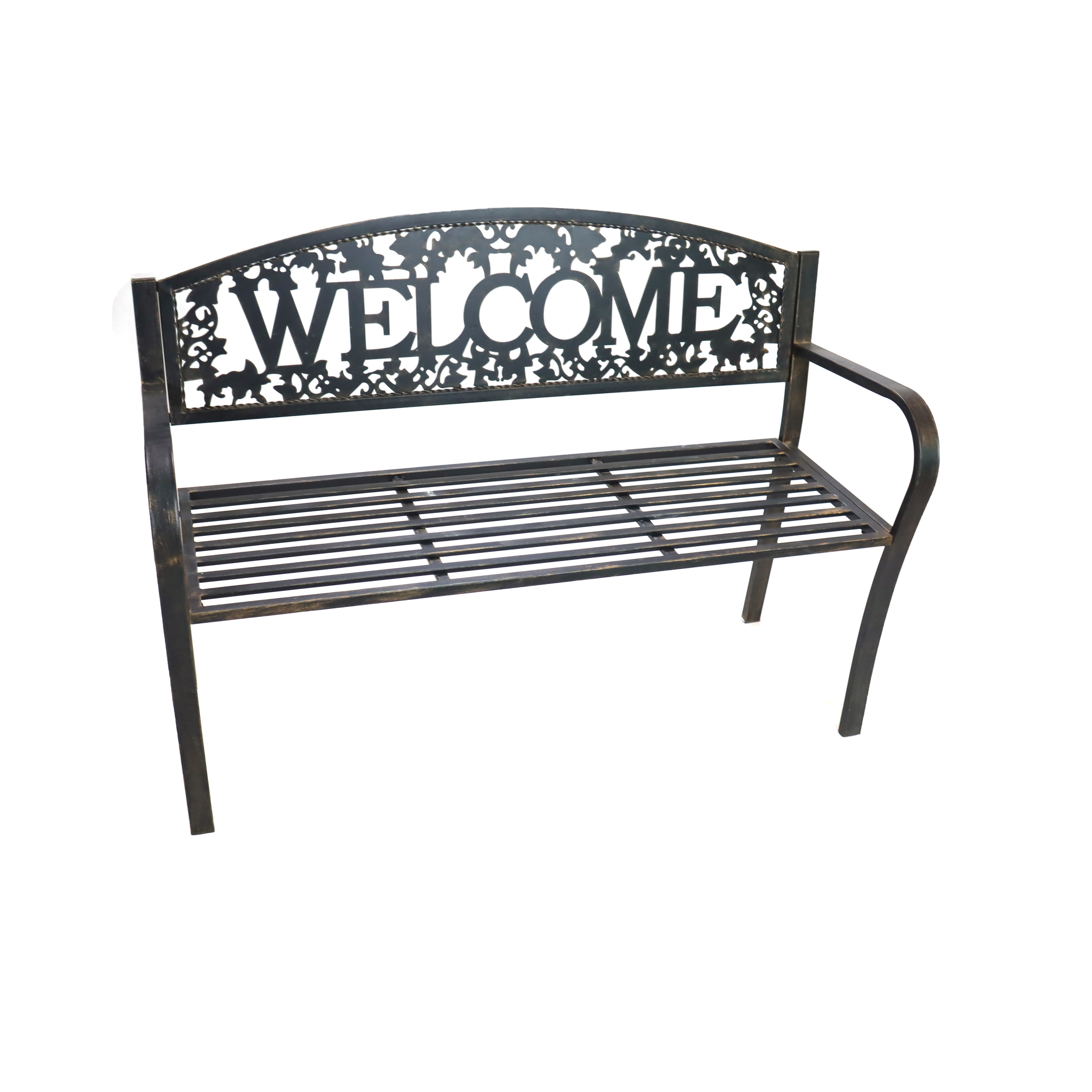 Factory Metal Welcome Outdoor Rustic Cast Iron Garden Bench For Outside Park Patio Furniture Chairs