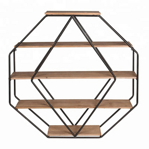 Hexagon Wall Shelf Wood and Metal Mix 4 Tier Vintage Handmade  Wall Shelf Decorations