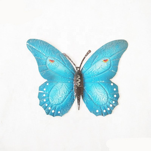 3D Hanging Home Decor Wrought Iron Beauty Carton Modern Rope Custom Metal Wholesale Decorative Wall Mounted Butterfly Blue Black