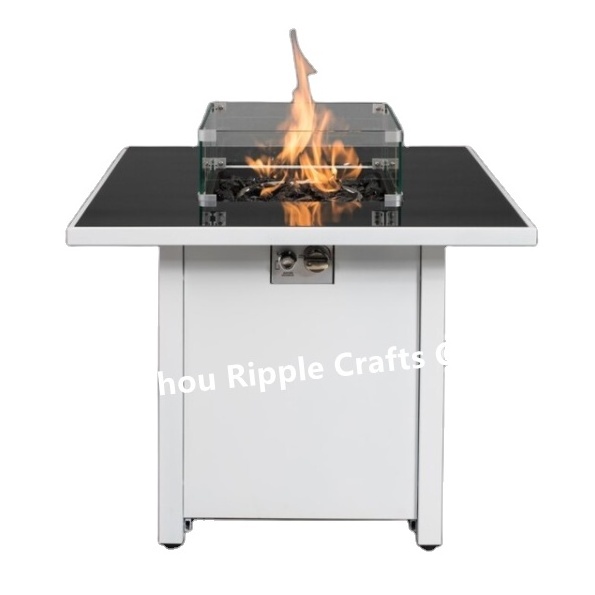 Smooth Pure Iron Black Glass Tabletop 40000 BTU Outdoor Propane Stove Gas Fire Pit table with volcanic stone and rain cover