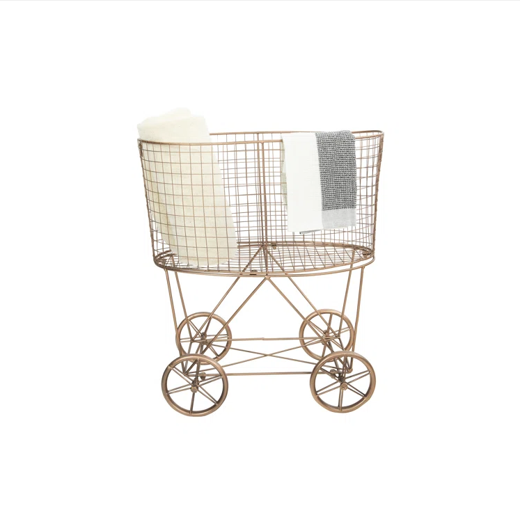 Black Metal Wire Mesh Stackable Utility Storage Laundry Basket Gold iron washing basket with wheels