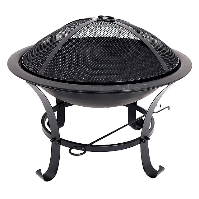 Round Wood Burning Fire Pit Bowl for Outside with Spark Screen Metal Fire Pit Bowl Indoor Fire Pit