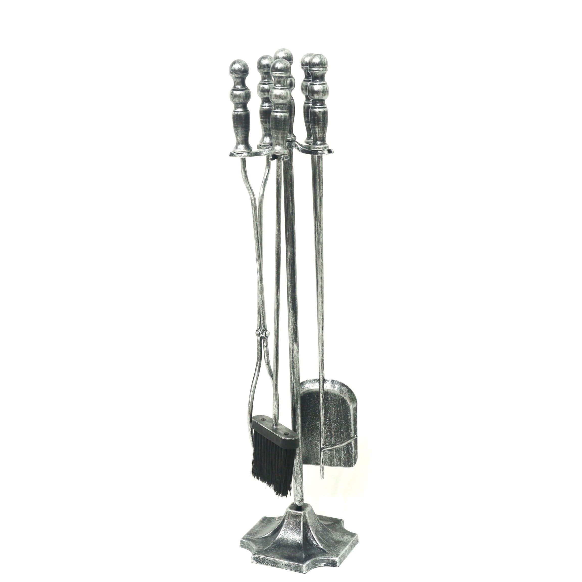 Hot Selling 5 Pieces Silver Metal Fireplace Tools Set Fire Pit Poker Stove Log Tongs Holder Fireplace Accessories