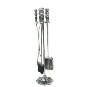 Hot Selling 5 Pieces Silver Metal Fireplace Tools Set Fire Pit Poker Stove Log Tongs Holder Fireplace Accessories