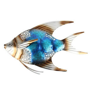 Colorful Blue Wire Decoration Outdoor Indoor Art Metal Wall Fish Metal Wall Decoration for Home Garden Bedroom