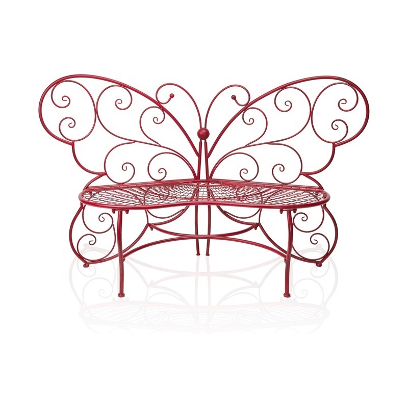 High Quality Red Butterfly Outdoor Garden Patio Two People Metal Bench