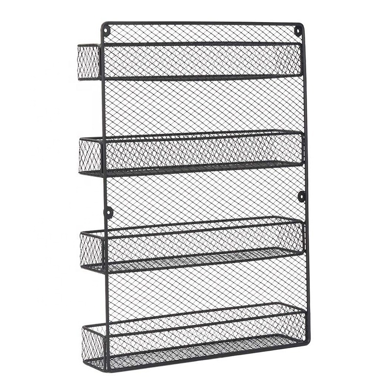 Hot Selling Wall Mounted 4 Tier Metal Spice Rack Spice Storage Shelf