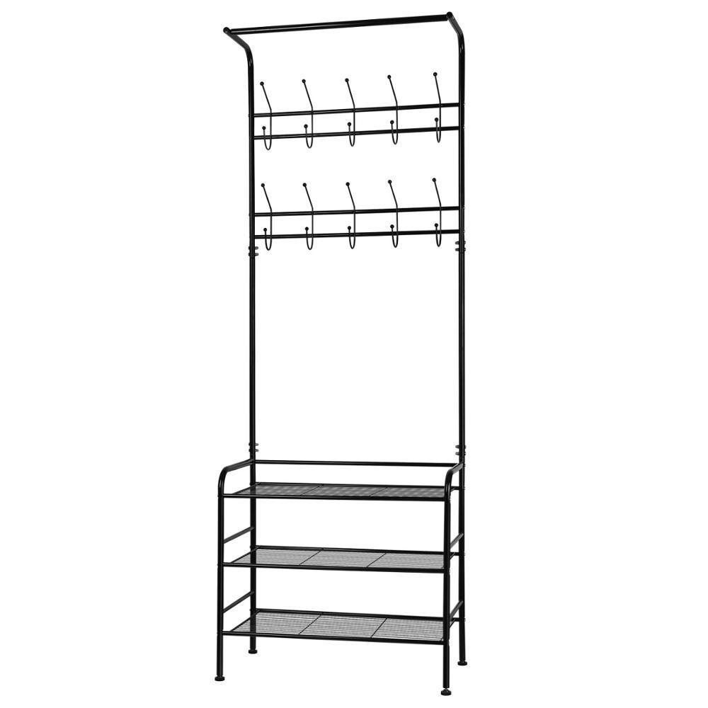 Newest  Home Furniture Design 3-Tier Shoe Rack Metal Bench Entryway Coat Rack With 20 Hooks