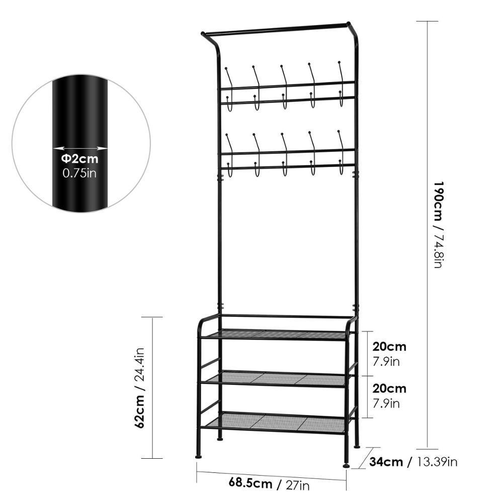 Newest  Home Furniture Design 3-Tier Shoe Rack Metal Bench Entryway Coat Rack With 20 Hooks