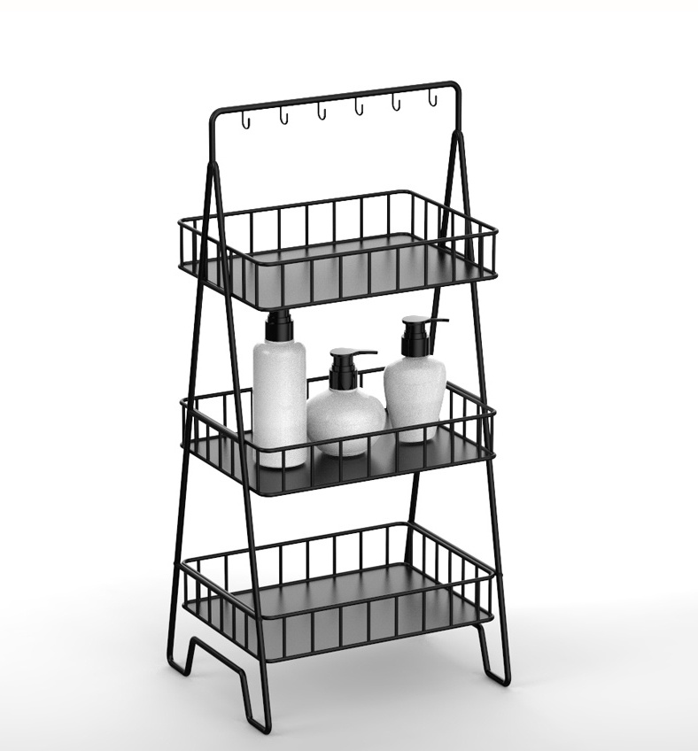 Free Standing 3-Tiers Black Unique Metal Wire Storage Rack