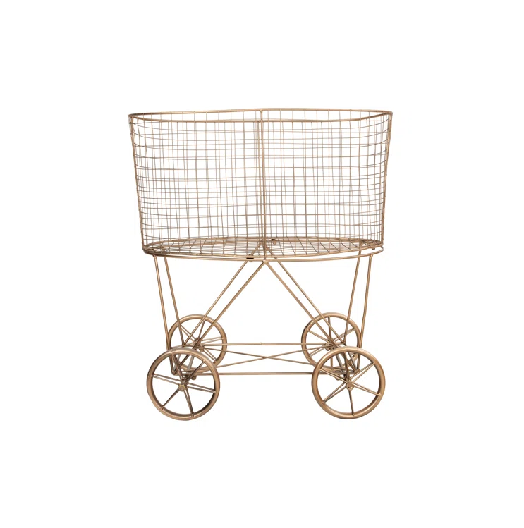 Black Metal Wire Mesh Stackable Utility Storage Laundry Basket Gold iron washing basket with wheels