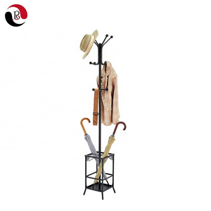 Coat Rack with Umbrella Holder and 12 Hooks Hot Selling Entryway Floor Standing Tree Shape Metal Black Custom Carton Iron Modern