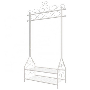 Factory Supply Vintage Metal Clothes Stand Garment Rack with 2 Tier Storage Shelf