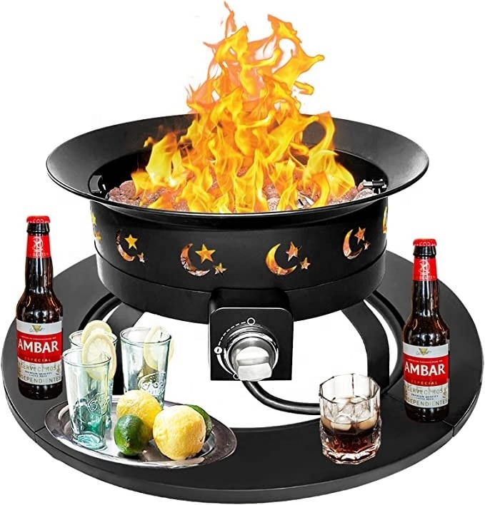 Propane Fire Pit for Camping Portable Firepit Outdoor Small Pits with Lid & Round Table Outside Gas Fireplace Smokeless