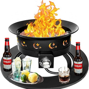 Propane Fire Pit for Camping Portable Firepit Outdoor Small Pits with Lid & Round Table Outside Gas Fireplace Smokeless