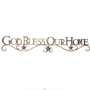 wrought iron creative design glod  "God Bless Our Home" words with raised stars Wall Decor 7.25" H x 41.5" W