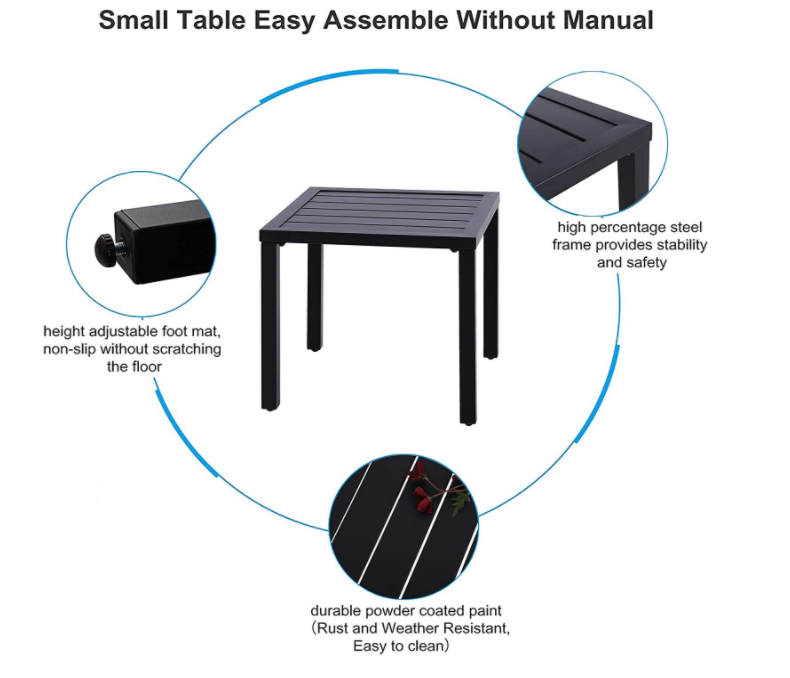 Metal Square portable Outdoor Small Side/End Table Patio Table Patio Coffee Bistro Table