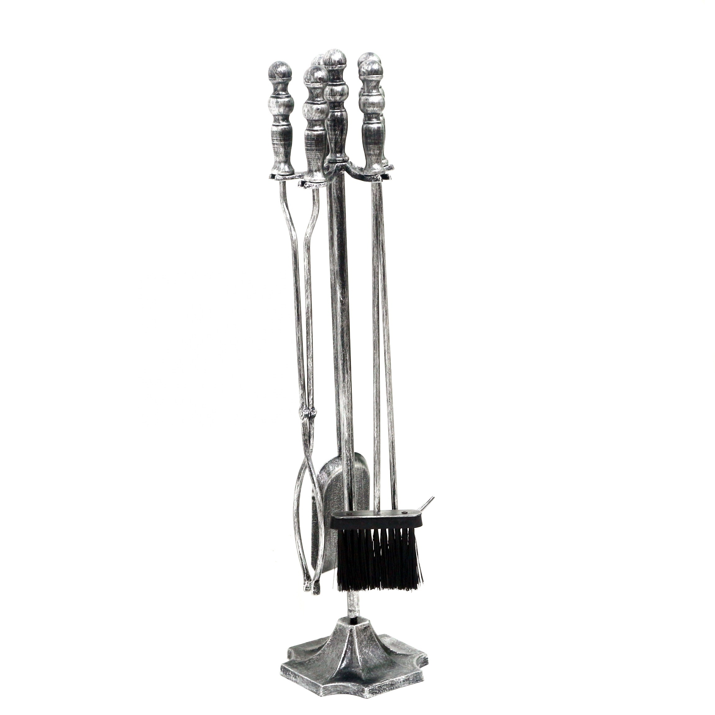 Hot Selling 5 Pieces Silver Metal Fireplace Tools Set Fire Pit Poker Stove Log Tongs Holder Fireplace Accessories