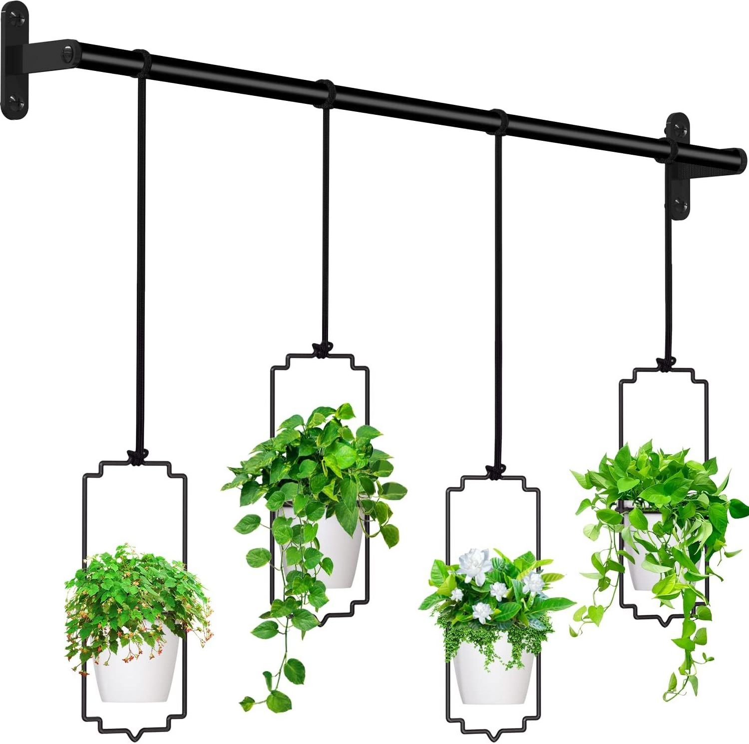 4pcs Adjustable Hanging Planters for Window, Wall and Ceiling Plant Hanger with Plastic Pots