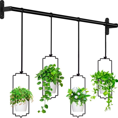 4pcs Adjustable Hanging Planters for Window, Wall and Ceiling Plant Hanger with Plastic Pots