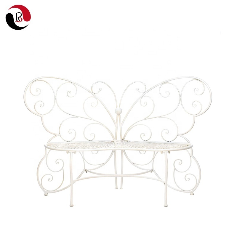 Hot Sale Outdoor Patio Yard White Butterfly Back Metal Garden Bench