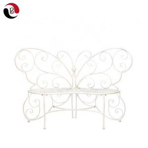 Hot Sale Outdoor Patio Yard White Butterfly Back Metal Garden Bench