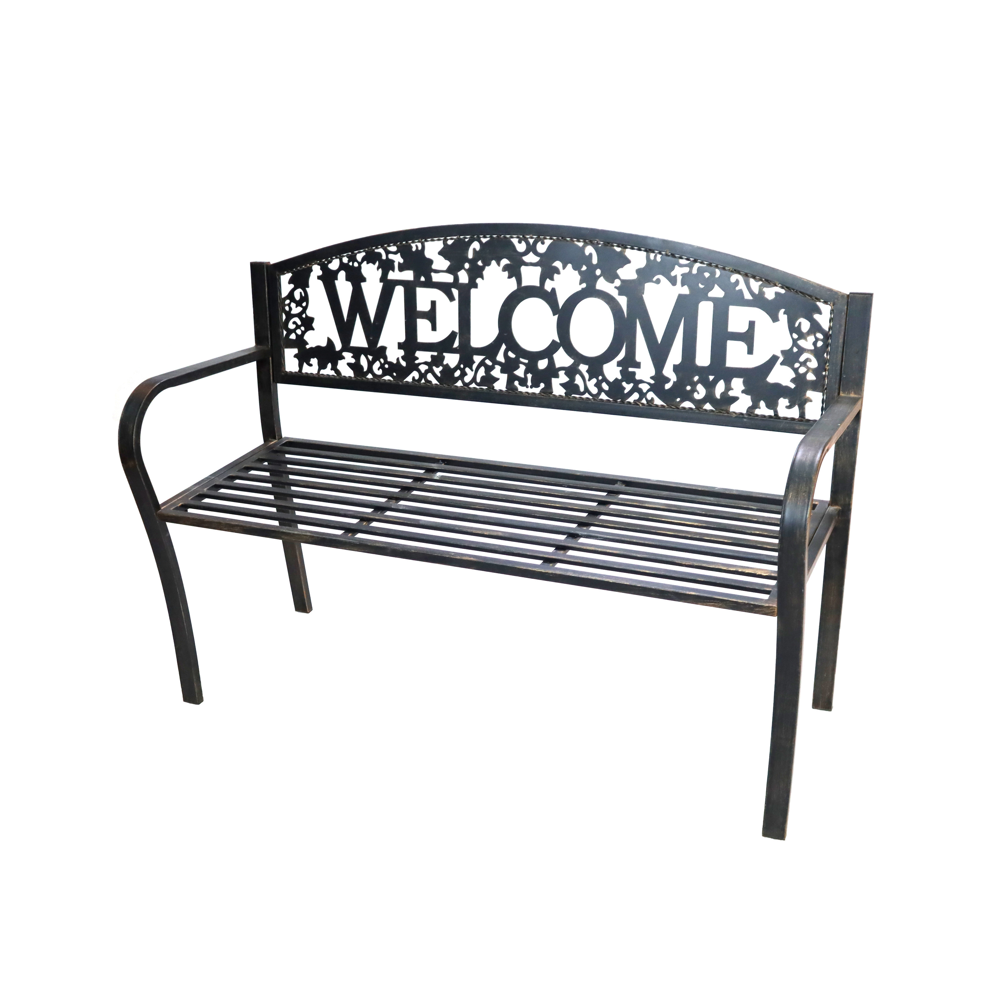 Modern Laser Cut Powder Coating Metal Garden Bench Black Brush Bronze Outdoor Patio Park Yard Furniture for Hall Factory Outlet