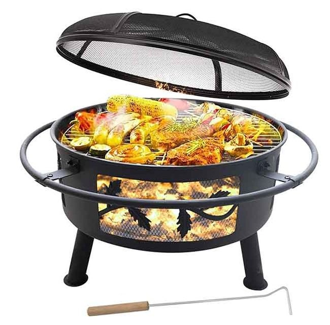 2-in-1 Outdoor Fire Pits Wood Burning Grill 30 Inches Round Steel Deep Bowl Firepit Backyard Fire pit