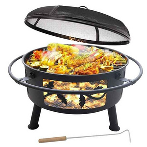 2-in-1 Outdoor Fire Pits Wood Burning Grill 30 Inches Round Steel Deep Bowl Firepit Backyard Fire pit