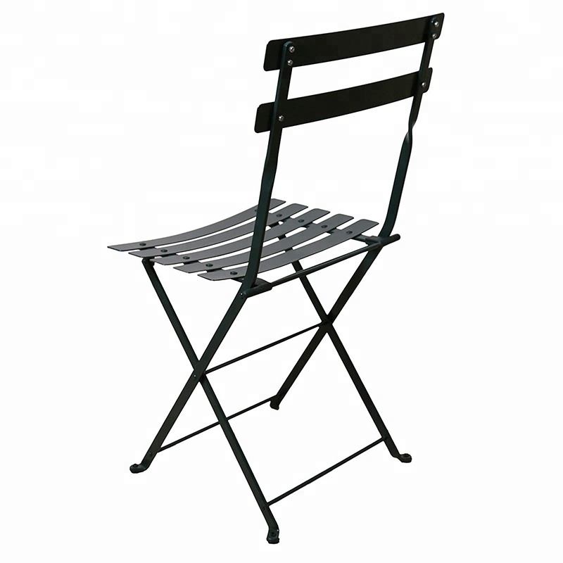 Black French Cafe Bistro Metal Folding Side Chair with Iron Slats