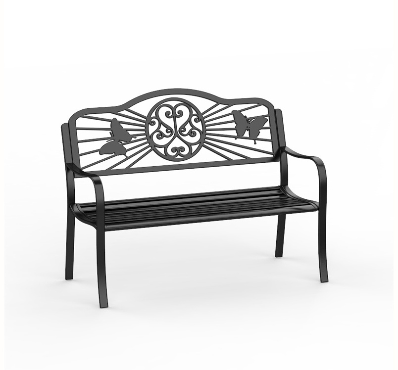 Laser Cut Butterfly Shape Pattern Unique Black Garden Bench Outdoor Bench Patio Bench Decorative