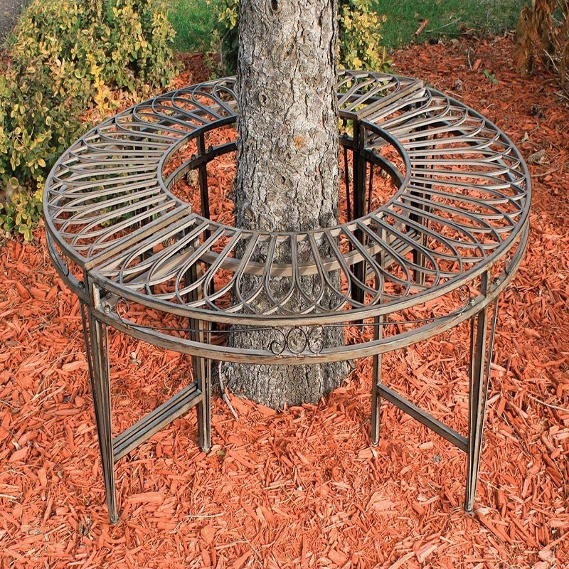 Outdoor Garden Bench Brown Roundabout Circular Metal Garden Tree Bench  Patio Bench